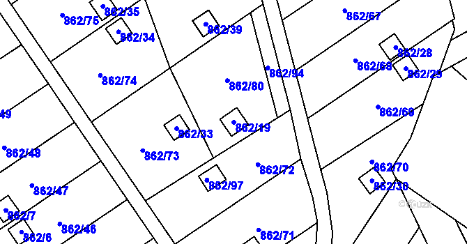 Parcela st. 862/19 v KÚ Nemilany, Katastrální mapa