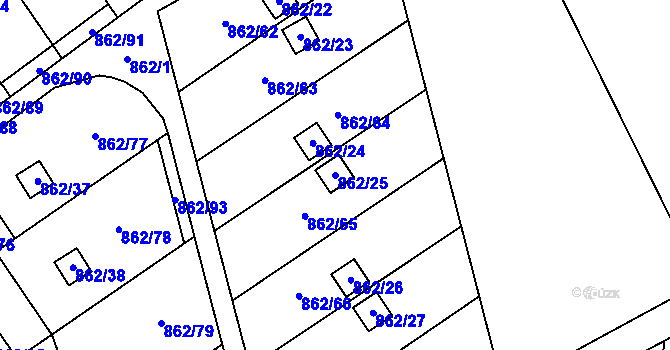 Parcela st. 862/25 v KÚ Nemilany, Katastrální mapa