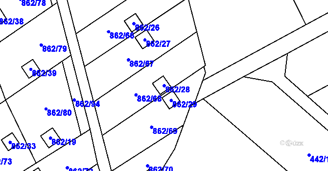 Parcela st. 862/28 v KÚ Nemilany, Katastrální mapa