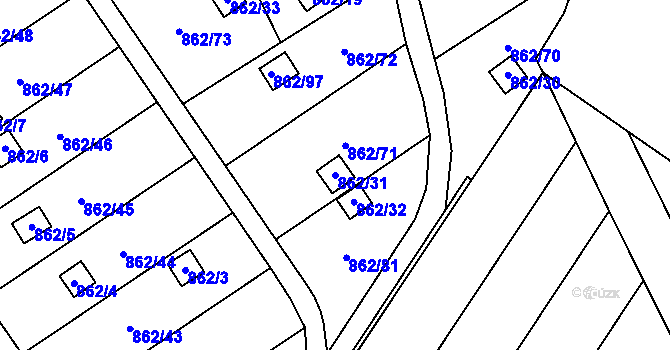 Parcela st. 862/31 v KÚ Nemilany, Katastrální mapa
