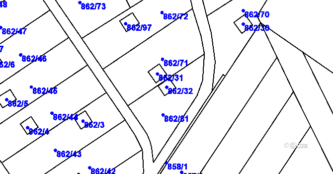 Parcela st. 862/32 v KÚ Nemilany, Katastrální mapa