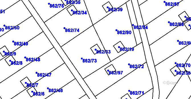 Parcela st. 862/33 v KÚ Nemilany, Katastrální mapa