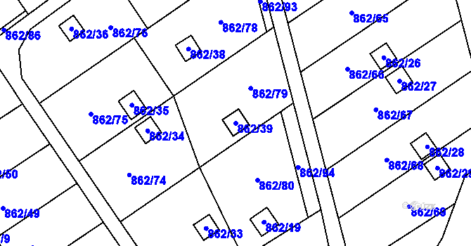 Parcela st. 862/39 v KÚ Nemilany, Katastrální mapa