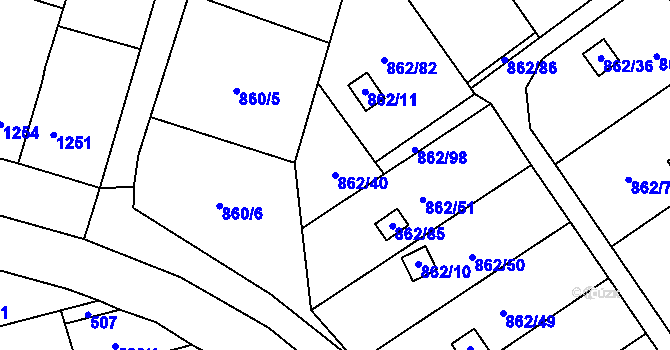 Parcela st. 862/40 v KÚ Nemilany, Katastrální mapa