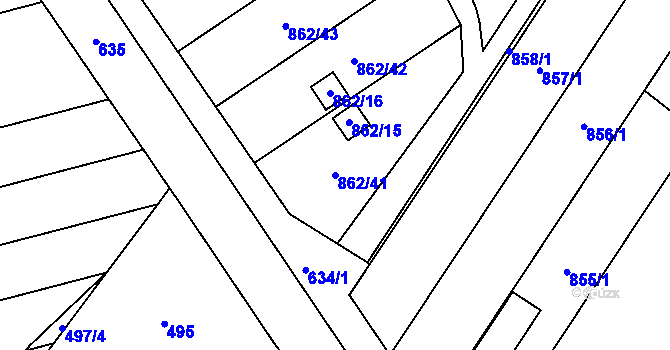 Parcela st. 862/41 v KÚ Nemilany, Katastrální mapa