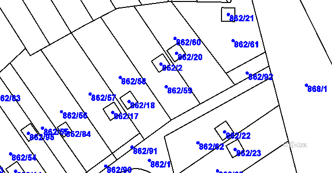 Parcela st. 862/59 v KÚ Nemilany, Katastrální mapa