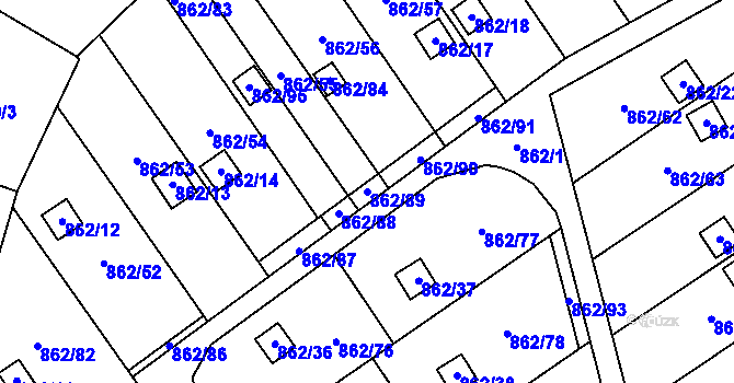 Parcela st. 862/89 v KÚ Nemilany, Katastrální mapa