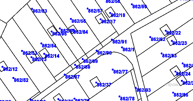 Parcela st. 862/90 v KÚ Nemilany, Katastrální mapa