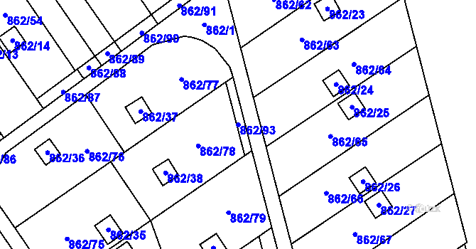 Parcela st. 862/93 v KÚ Nemilany, Katastrální mapa
