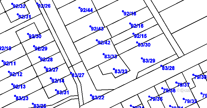 Parcela st. 83/33 v KÚ Nemilany, Katastrální mapa