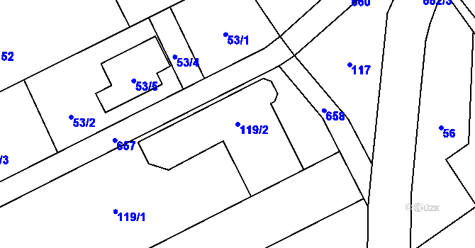 Parcela st. 119/2 v KÚ Nemilany, Katastrální mapa