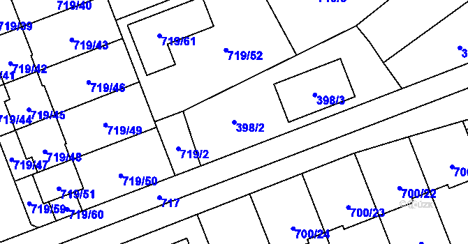 Parcela st. 398/2 v KÚ Nemilany, Katastrální mapa
