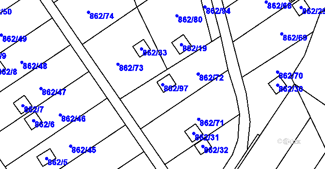 Parcela st. 862/97 v KÚ Nemilany, Katastrální mapa