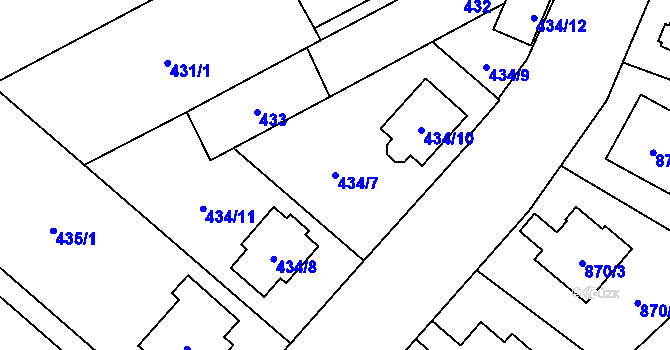 Parcela st. 434/7 v KÚ Nemilany, Katastrální mapa