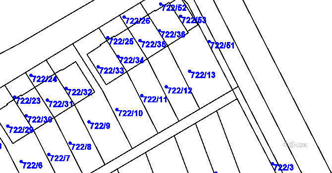 Parcela st. 722/12 v KÚ Nemilany, Katastrální mapa