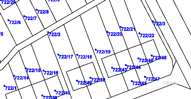 Parcela st. 722/19 v KÚ Nemilany, Katastrální mapa