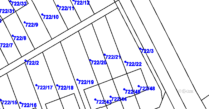 Parcela st. 722/21 v KÚ Nemilany, Katastrální mapa