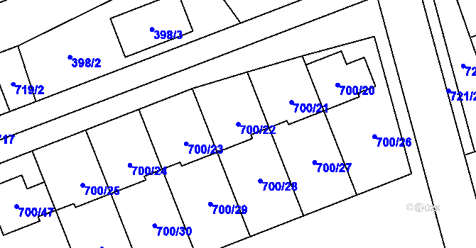 Parcela st. 700/22 v KÚ Nemilany, Katastrální mapa