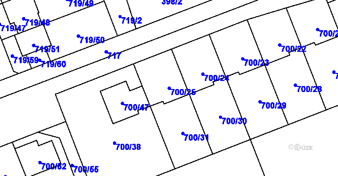 Parcela st. 700/25 v KÚ Nemilany, Katastrální mapa