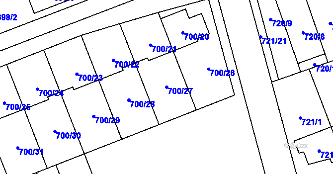 Parcela st. 700/27 v KÚ Nemilany, Katastrální mapa
