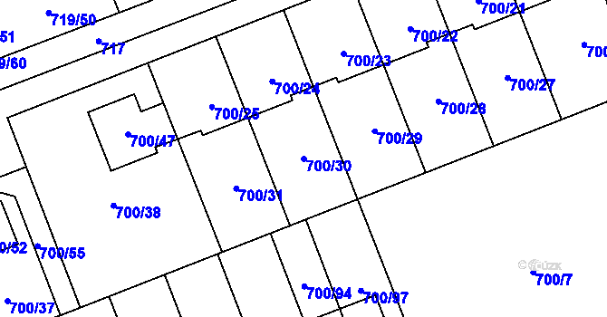 Parcela st. 700/30 v KÚ Nemilany, Katastrální mapa