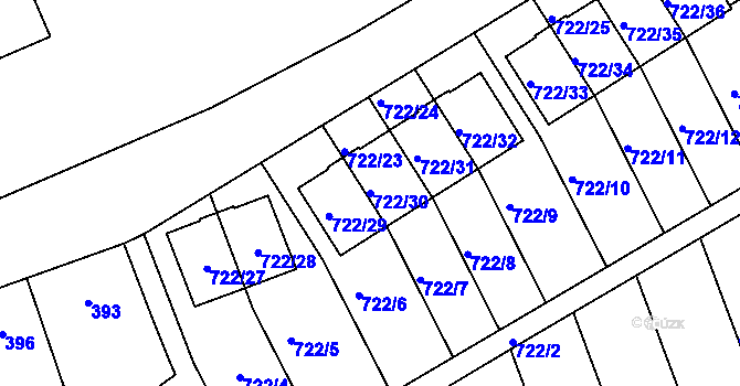 Parcela st. 722/30 v KÚ Nemilany, Katastrální mapa