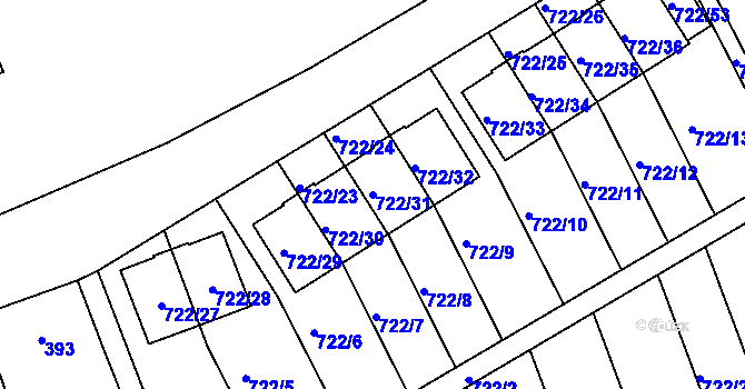 Parcela st. 722/31 v KÚ Nemilany, Katastrální mapa