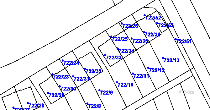 Parcela st. 722/33 v KÚ Nemilany, Katastrální mapa