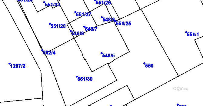 Parcela st. 548/5 v KÚ Nemilany, Katastrální mapa
