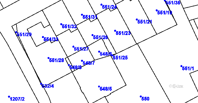 Parcela st. 548/6 v KÚ Nemilany, Katastrální mapa