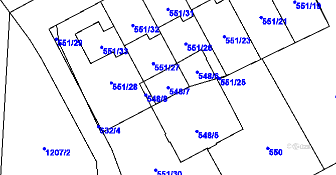 Parcela st. 548/7 v KÚ Nemilany, Katastrální mapa