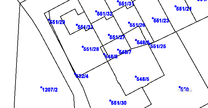 Parcela st. 548/8 v KÚ Nemilany, Katastrální mapa