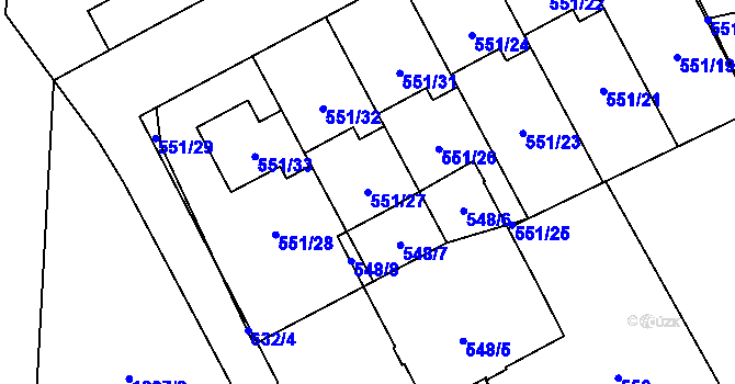 Parcela st. 551/27 v KÚ Nemilany, Katastrální mapa