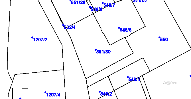 Parcela st. 551/30 v KÚ Nemilany, Katastrální mapa