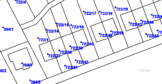 Parcela st. 722/40 v KÚ Nemilany, Katastrální mapa