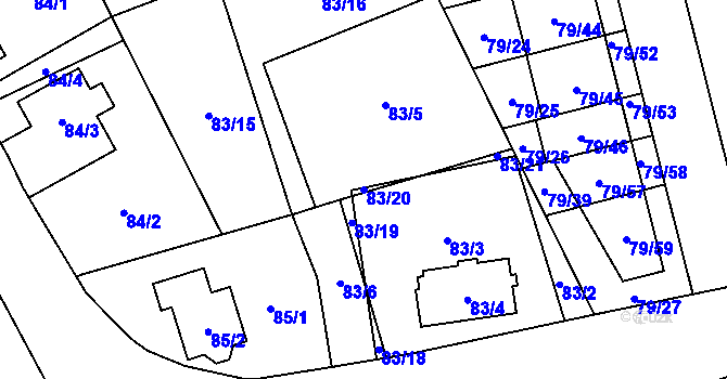 Parcela st. 83/20 v KÚ Nemilany, Katastrální mapa