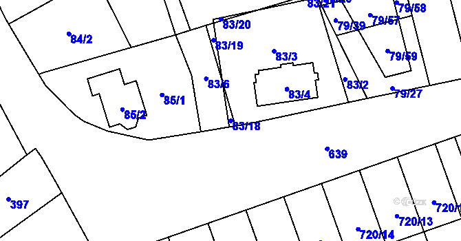 Parcela st. 83/18 v KÚ Nemilany, Katastrální mapa