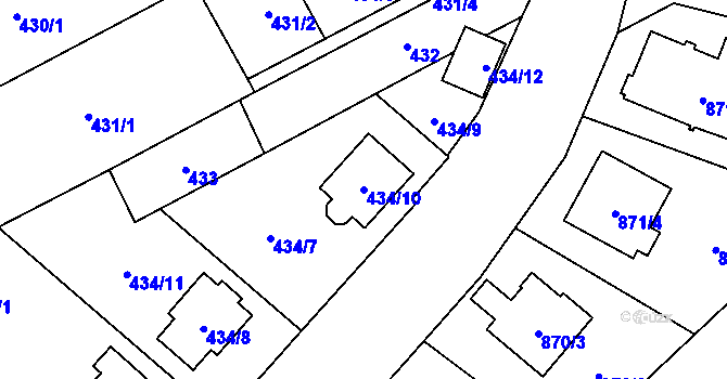 Parcela st. 434/10 v KÚ Nemilany, Katastrální mapa