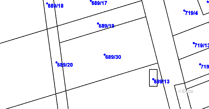 Parcela st. 689/30 v KÚ Nemilany, Katastrální mapa