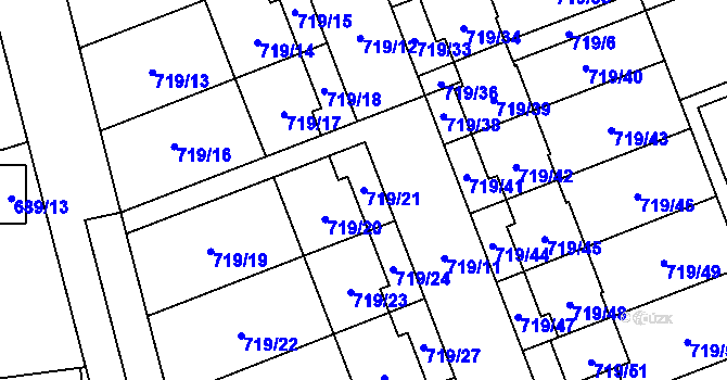 Parcela st. 719/21 v KÚ Nemilany, Katastrální mapa