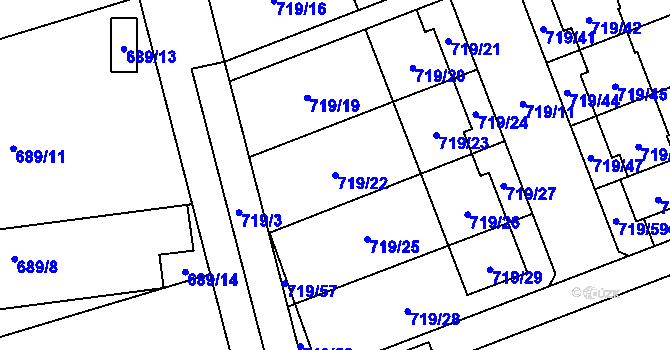 Parcela st. 719/22 v KÚ Nemilany, Katastrální mapa