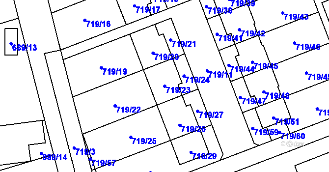 Parcela st. 719/23 v KÚ Nemilany, Katastrální mapa