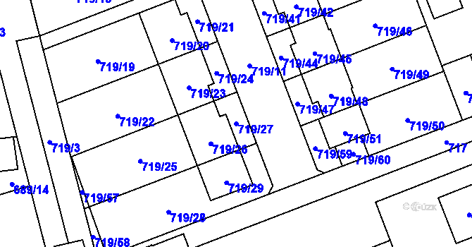 Parcela st. 719/27 v KÚ Nemilany, Katastrální mapa