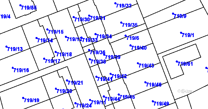 Parcela st. 719/39 v KÚ Nemilany, Katastrální mapa