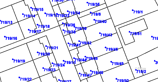 Parcela st. 719/42 v KÚ Nemilany, Katastrální mapa
