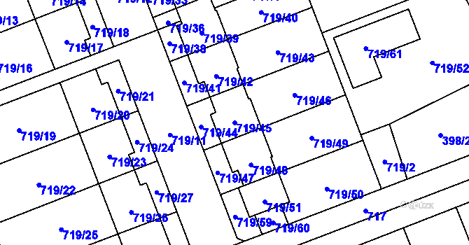 Parcela st. 719/45 v KÚ Nemilany, Katastrální mapa