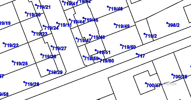 Parcela st. 719/51 v KÚ Nemilany, Katastrální mapa