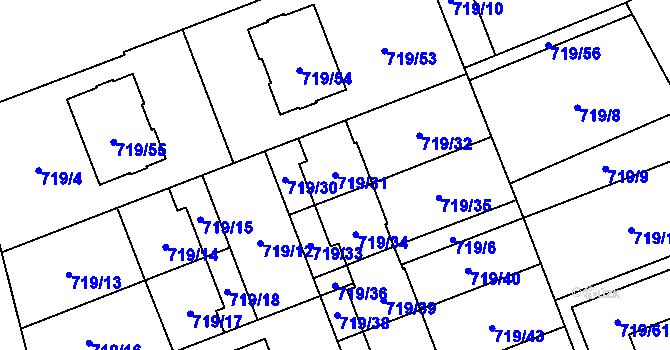 Parcela st. 719/31 v KÚ Nemilany, Katastrální mapa