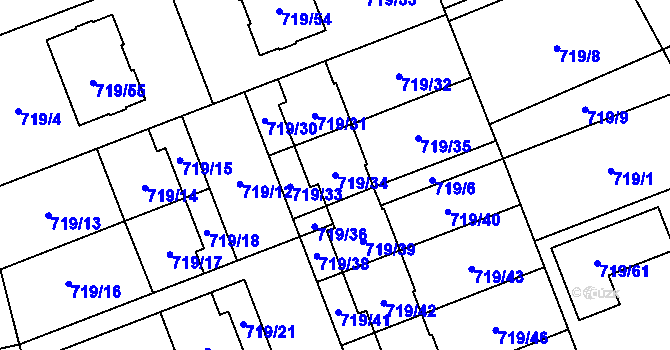 Parcela st. 719/34 v KÚ Nemilany, Katastrální mapa