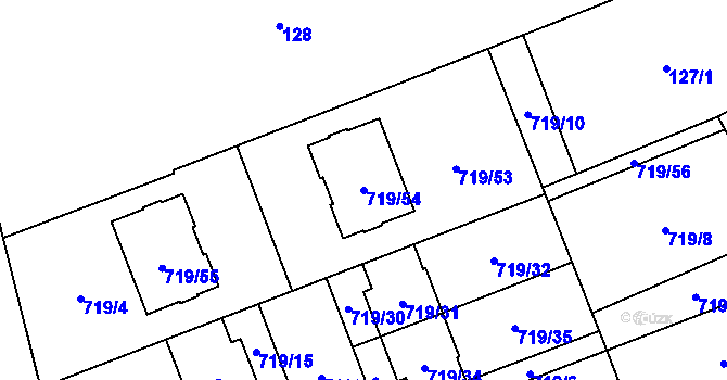 Parcela st. 719/54 v KÚ Nemilany, Katastrální mapa